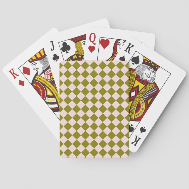 Jeu De Cartes Motif diamant à carreaux rose vert  (dos)