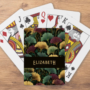 Jeu De Cartes Motif élégant de Ginkgo Monogramme Tons de bijoux