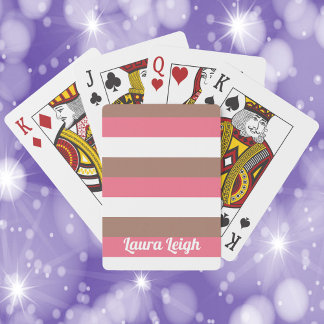 Jeu De Cartes Motif en bande Brown rose blanc Personnaliser