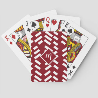 Jeu De Cartes Motif en diagonale minimaliste rouge, Monogramme