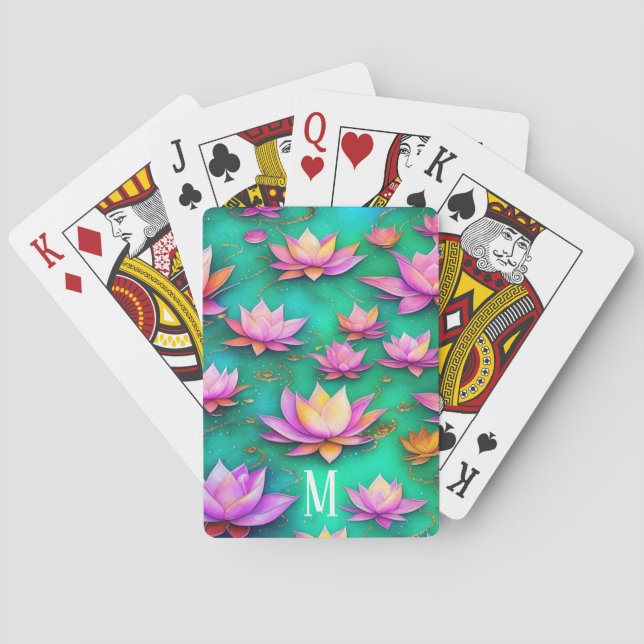 Jeu De Cartes Motif Fleur Lotus Rose et Plutôt Personnalisé (dos)