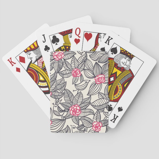 Jeu De Cartes Motif floral avec des oiseaux de bande dessinée (dos)