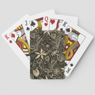 Jeu De Cartes Motif floral brillant en or sur noir