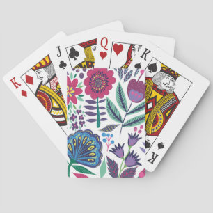 Jeu De Cartes Motif floral d'art populaire magenta