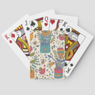 Jeu De Cartes Motif floral de bande dessinée avec les oiseaux 2