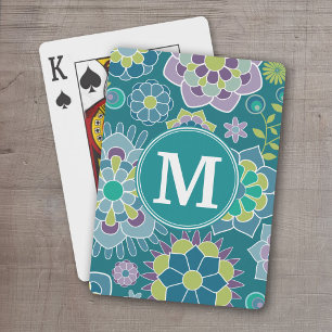 Jeu De Cartes Motif floral de printemps coloré Monogramme person