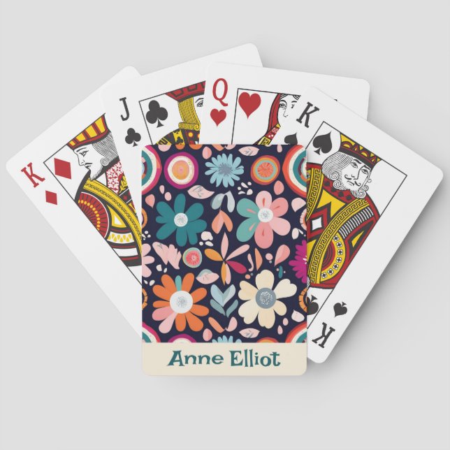 Jeu De Cartes Motif floral et géométrique rétro-vibrant (dos)