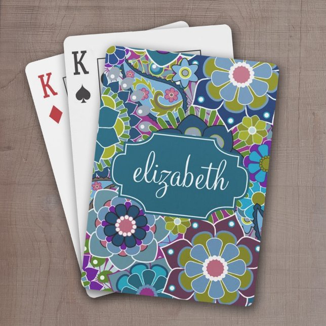 Jeu De Cartes Motif floral funky avec nom personnalisé (Funky floral playing cards with a place to personalize with name)