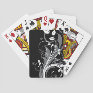 Jeu De Cartes Motif floral gris sur le noir