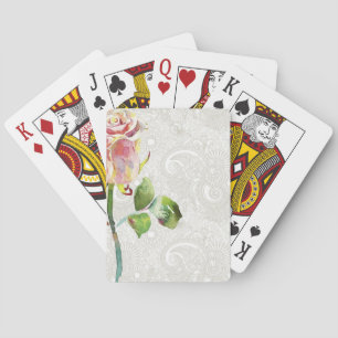 Jeu De Cartes Motif Floral Orné Avec Rose Aquarelle Rose