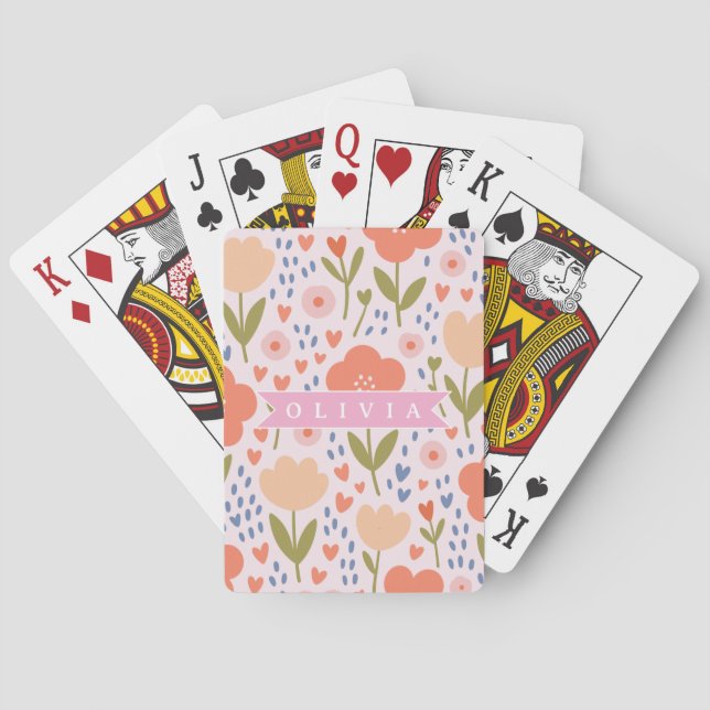 Jeu De Cartes Motif floral personnalisé folk mignon nordique ros (dos)