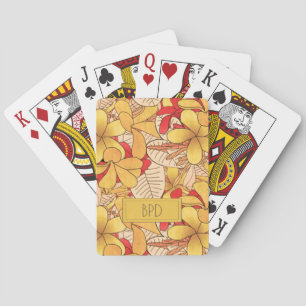 Jeu De Cartes Motif Floral Tropical Monogrammé Rouge Jaune
