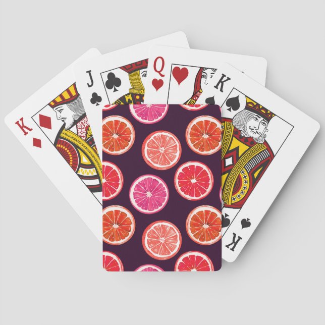 Jeu De Cartes Motif foncé Citrus peint à la main (dos)