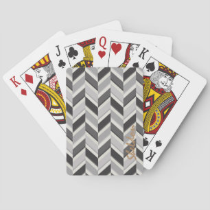 Jeu De Cartes Motif géométrique chevron gris moderne monogramme