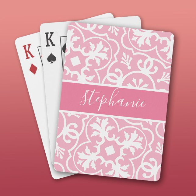 Jeu De Cartes Motif géométrique rose vif Nom du script (Custom Playing Cards)
