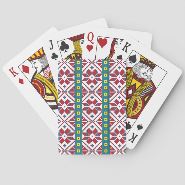 Jeu De Cartes Motif géométrique tribal rouge, bleu et blanc étoi (dos)