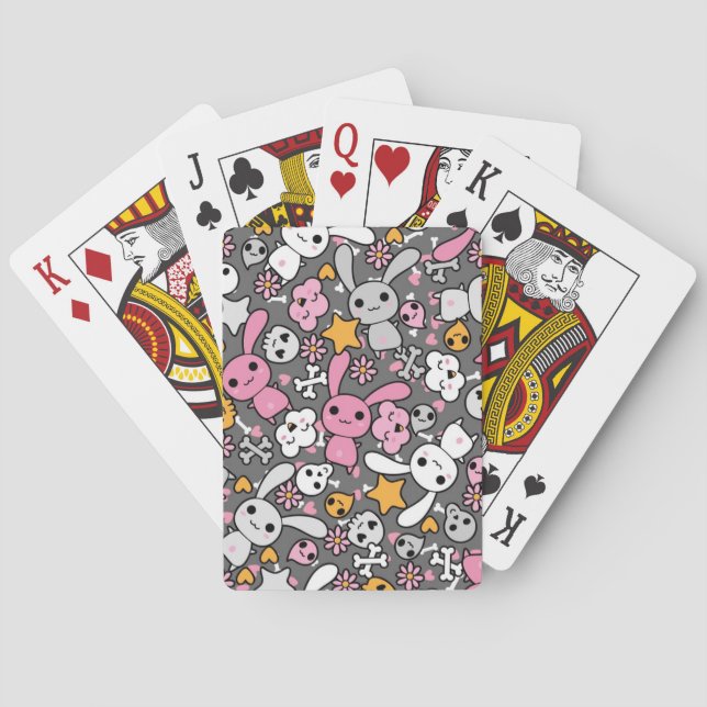 Jeu De Cartes motif gris de kawaii (dos)