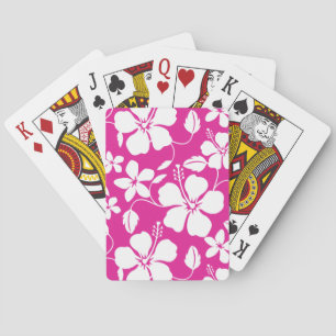 JEU DE CARTES MOTIF HULA HAWAIEN (HIBISCUS) ROSE CHAUD