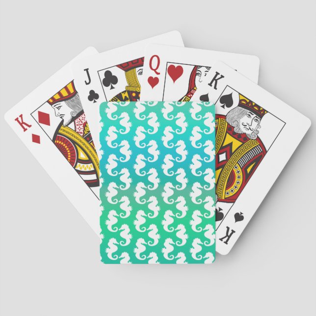 Jeu De Cartes Motif joli hippocampe sur bleu vert (dos)