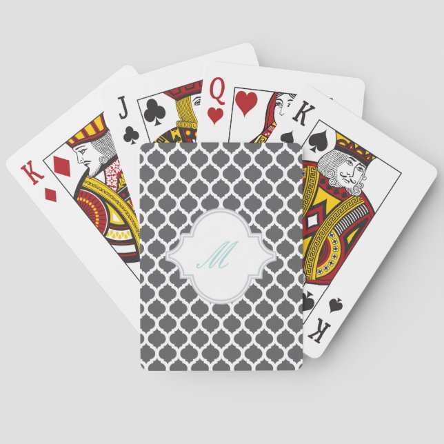 Jeu De Cartes Motif marocain gris avec Monogramme Jouer des cart (dos)