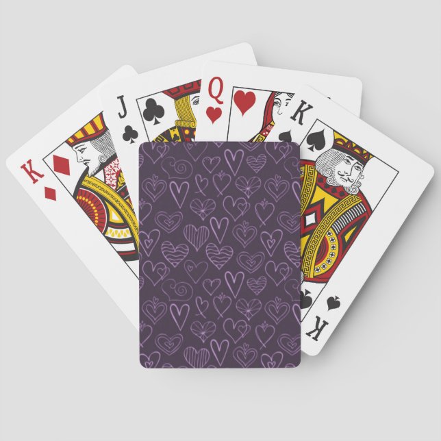 Jeu De Cartes Motif moderne de coeur foncé violet (dos)