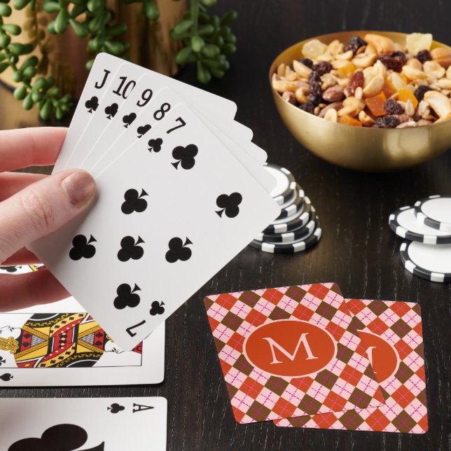 Jeu De Cartes Motif monogramme argyle rouge rose et marron (In Situ)