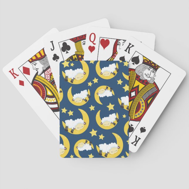 Jeu De Cartes Motif mouton, Mouton couché, Lune, Étoiles (dos)