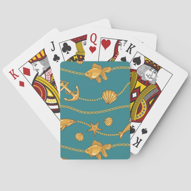 Jeu De Cartes Motif nautique d'or (dos)