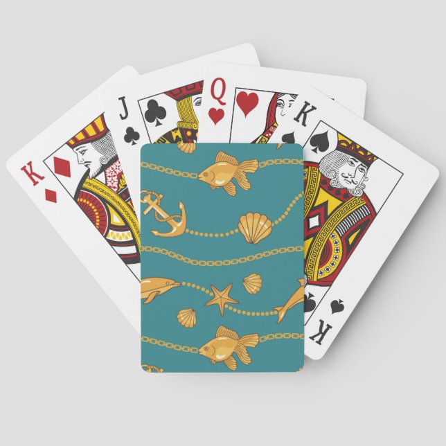Jeu De Cartes Motif Nautique Or (dos)