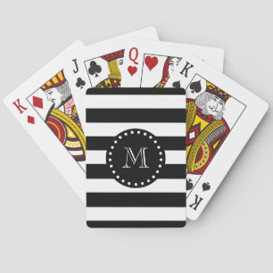 Jeu De Cartes Motif noir et blanc de rayures, monogramme noir