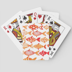 Jeu De Cartes Motif orange lumineux de poissons d'aquarelle