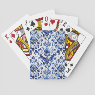 Jeu De Cartes Motif ornemental floral de style Delft bleu et bla