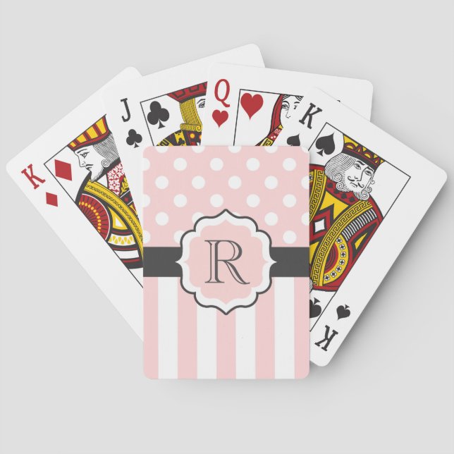 Jeu De Cartes Motif points et rayures roses (dos)