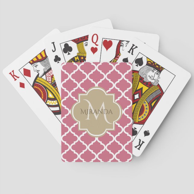 Jeu De Cartes Motif Quatrefoil Rose rose Avec Gros Monogramme Ta (dos)