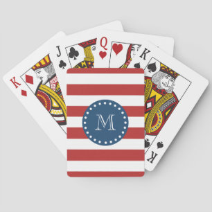 Jeu De Cartes Motif Red White Stripes, Monogramme bleu marine