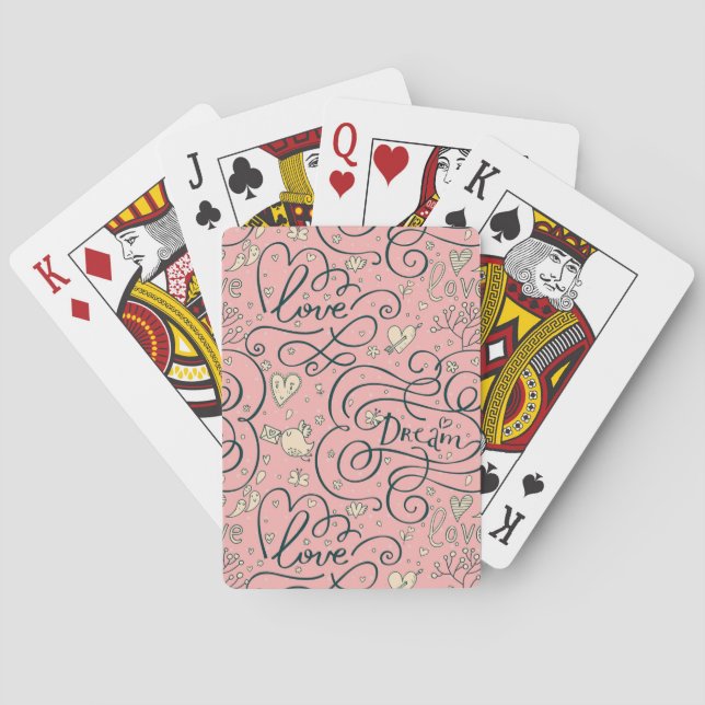 Jeu De Cartes Motif romantique avec Coeurs et Oiseaux (dos)