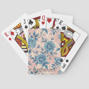 Jeu De Cartes Motif Rose bleu rétro sur Arrière - plan rose doux