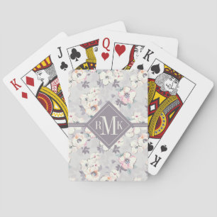 Jeu De Cartes Motif rose mou d'aquarelle du monogramme