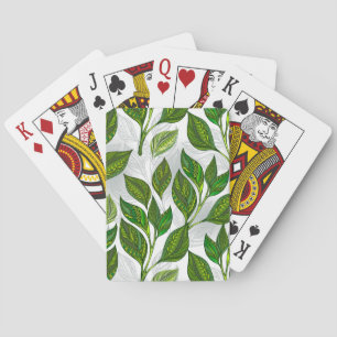 Jeu De Cartes Motif sans couture avec Feuilles de thé vert