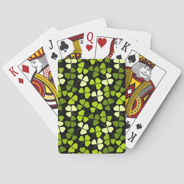 Jeu De Cartes Motif Shamrock foncé vert et noir (dos)