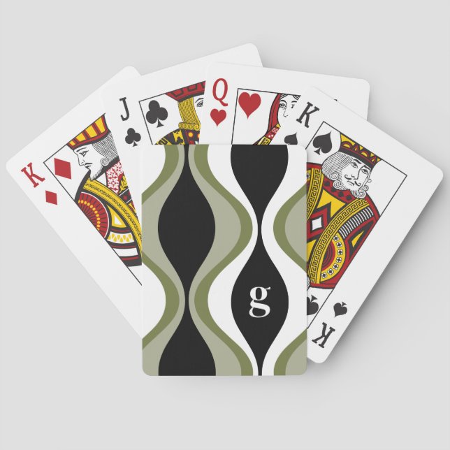 Jeu De Cartes motif super rétro - monogramme - noir olive (dos)