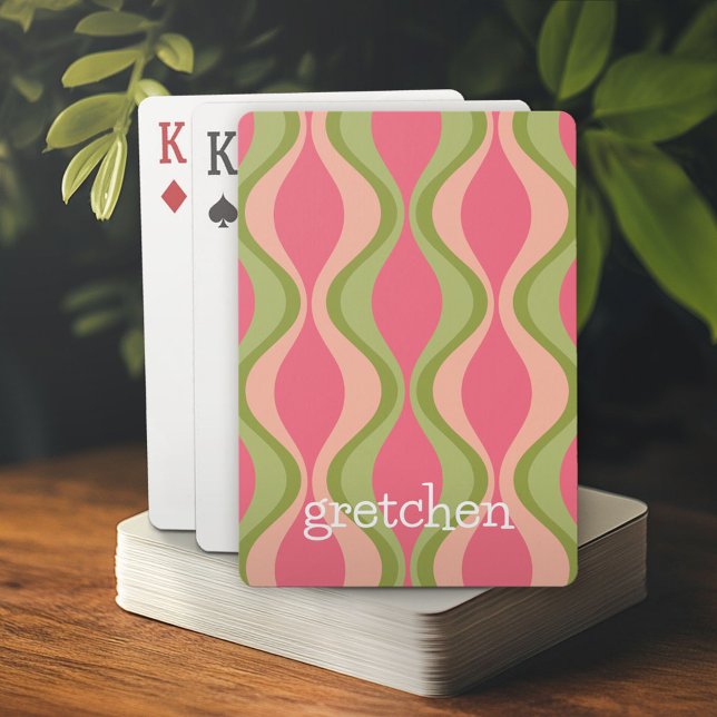Jeu De Cartes motif super rétro - monogramme - rose olive (Personalized playing cards)