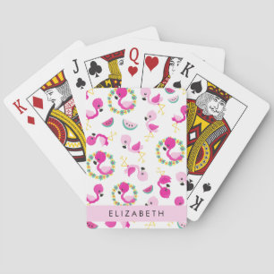 Jeu De Cartes Motif tropical, Flamants roses, Fleurs, Votre Nom