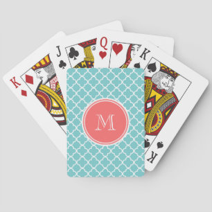 Jeu De Cartes Motif turquoise de Quatrefoil, monogramme de