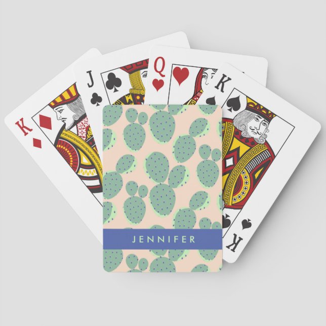 Jeu De Cartes Motif vert et rose de cactus (dos)