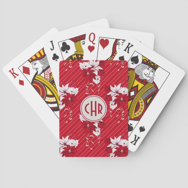 Jeu De Cartes Motif Whimsical rouge et blanc Poinsettia (dos)