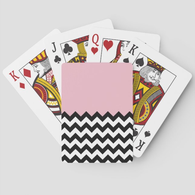 Jeu De Cartes Motif Zigzag noir et blanc, Chevron, rose (dos)