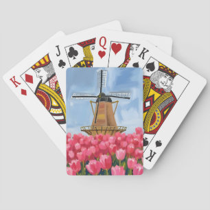 Jeu De Cartes Moulin à vent hollandais   Champ de fleurs de tuli