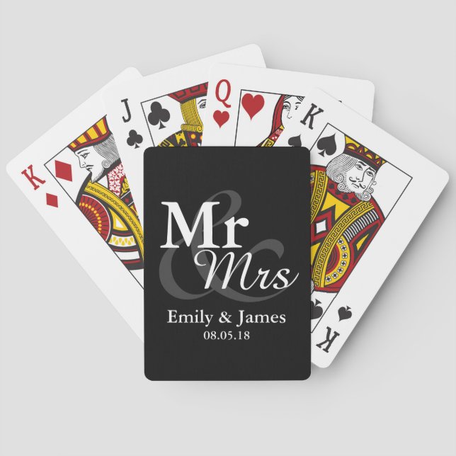 Jeu De Cartes Mr&Mrs Simple Elegant Typographie Mariage Faveur (dos)