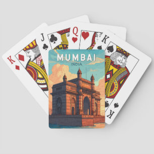 Jeu De Cartes Mumbai Inde Illustration Voyage Art Vintage
